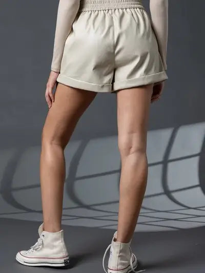 Cuffed Faux Leather Shorts