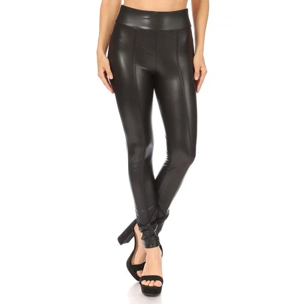 Booty Shaping, High Waist Faux Leather Sculpting Treggings Skinny Pants