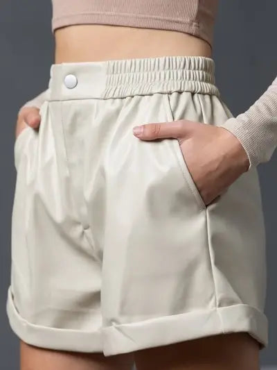 Cuffed Faux Leather Shorts