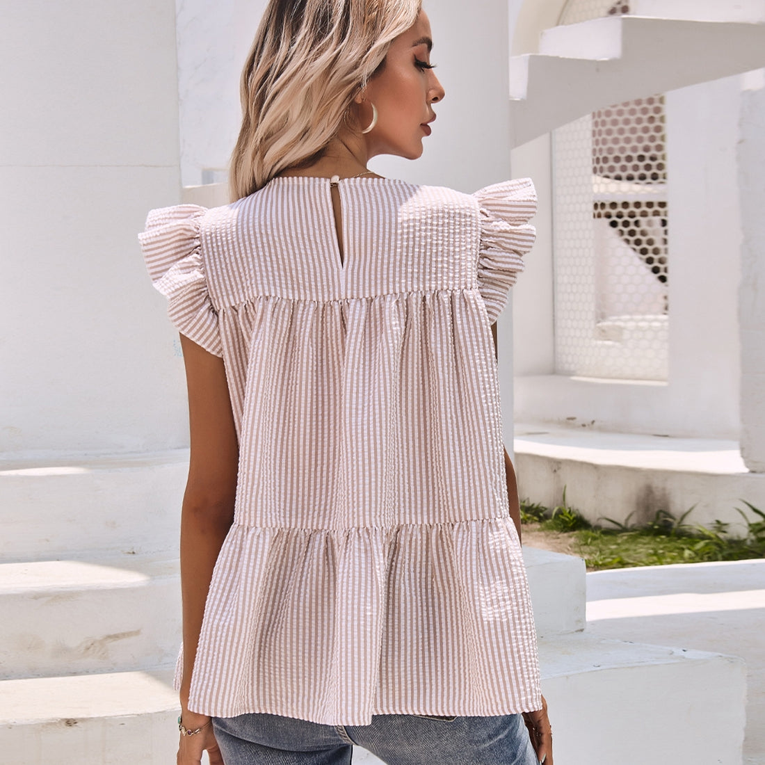 Sweetness Stripe Print Ruffled Top