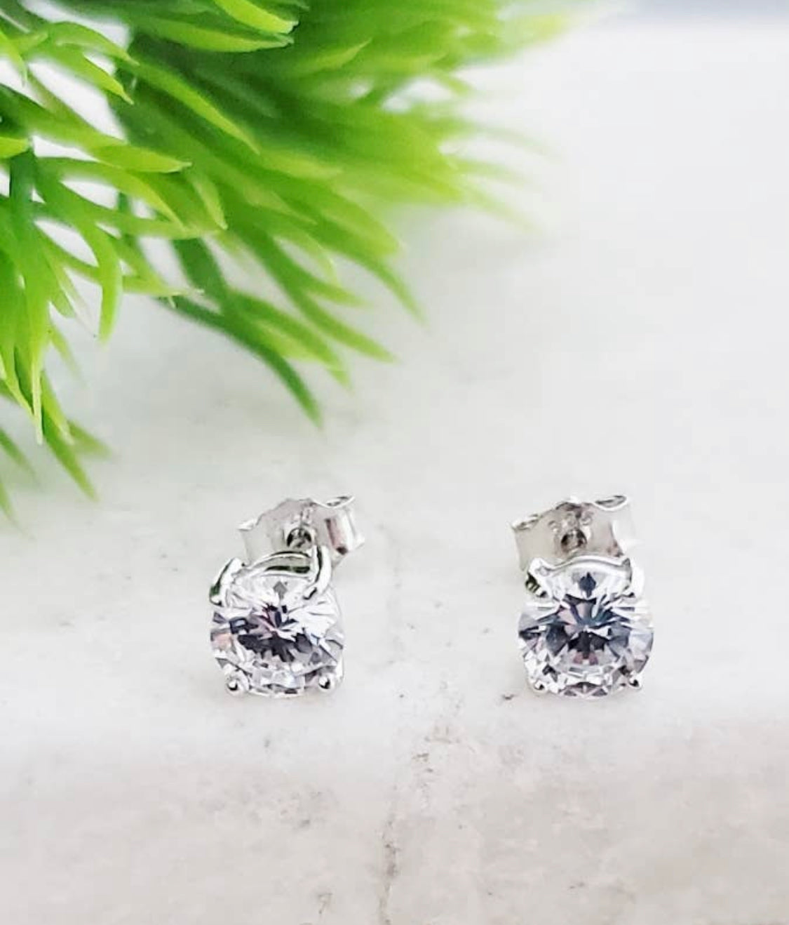 Silver CZ Round Studs Earrings