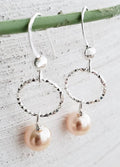 Diamond Cut with Crystal Pearls Earrings - Peach