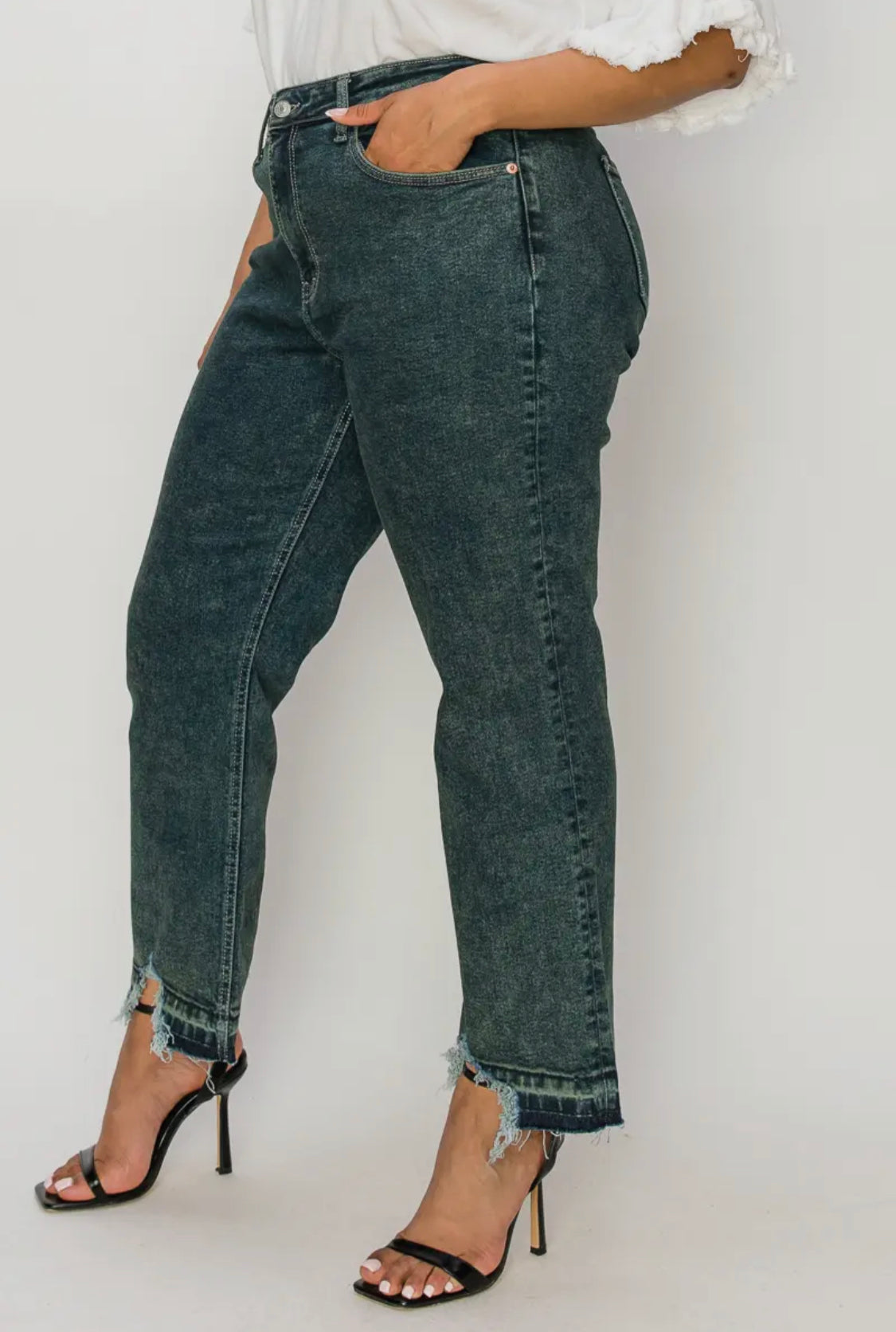High Rise Stretch, Straight Leg Jeans - Curvy Style