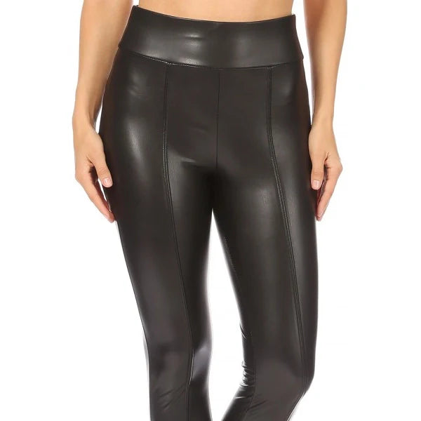 Booty Shaping, High Waist Faux Leather Sculpting Treggings Skinny Pants
