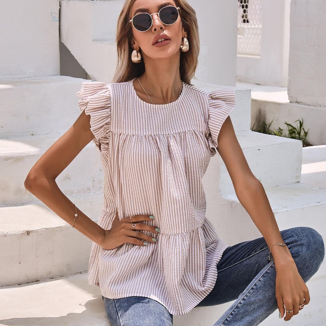 Sweetness Stripe Print Ruffled Top