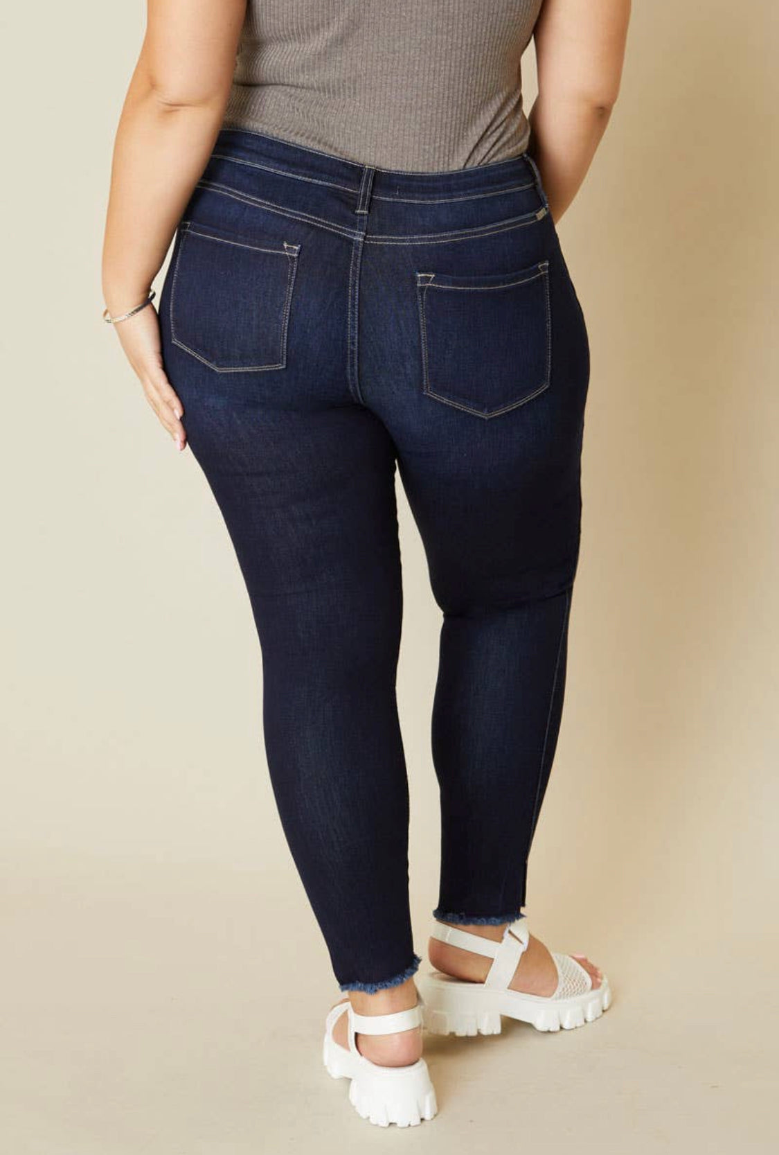 High Rise Skinny Ankle Length Jeans - Dark Wash, Plus size