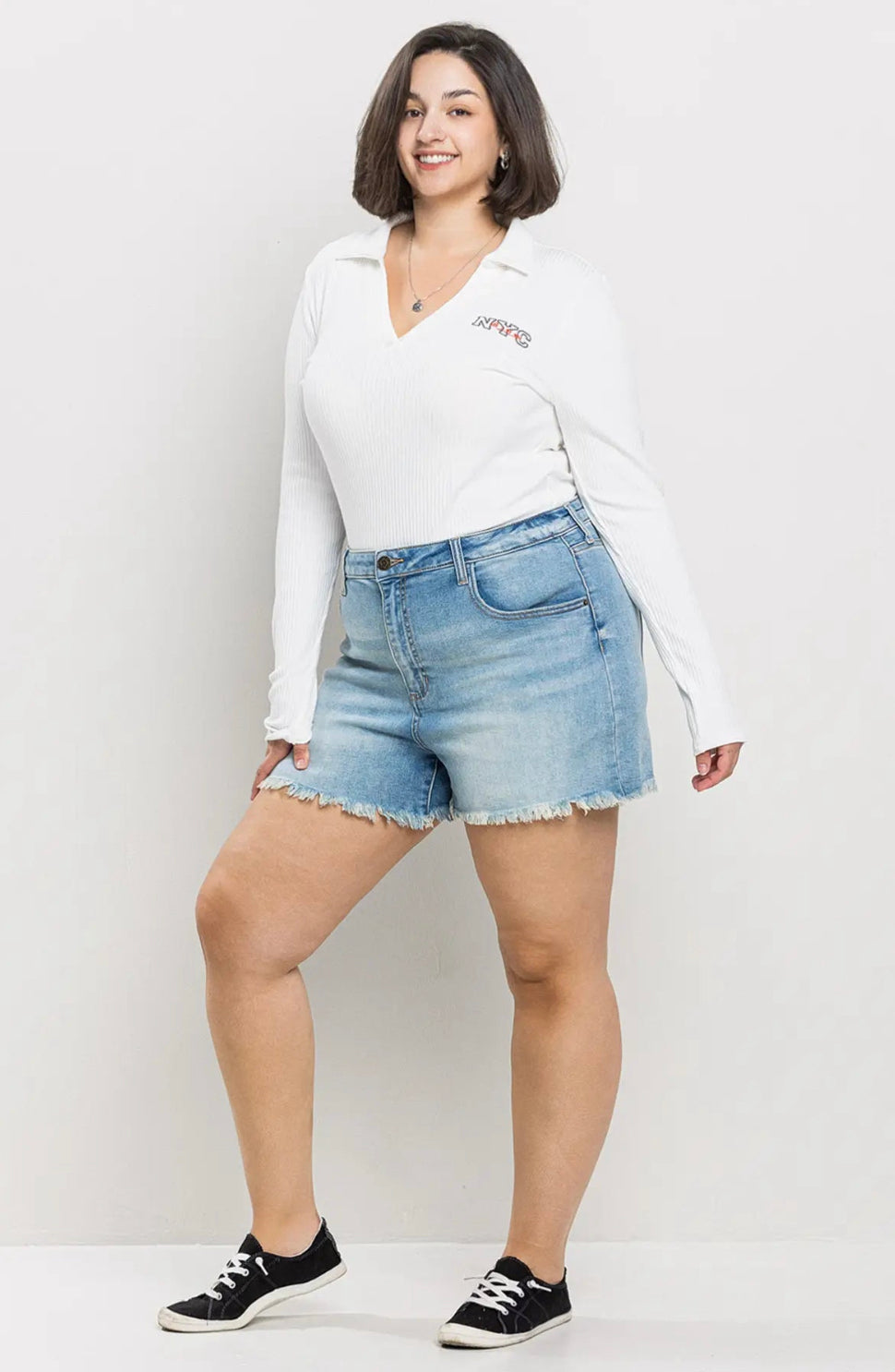 Curvy High Rise Denim Cutoff Shorts