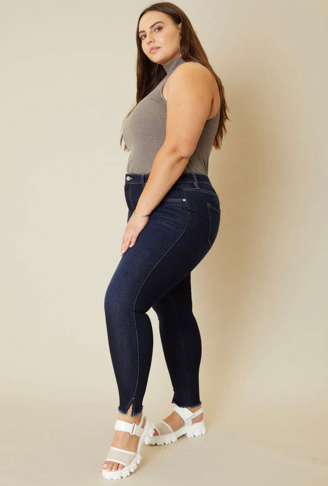 High Rise Skinny Ankle Length Jeans - Dark Wash, Plus size