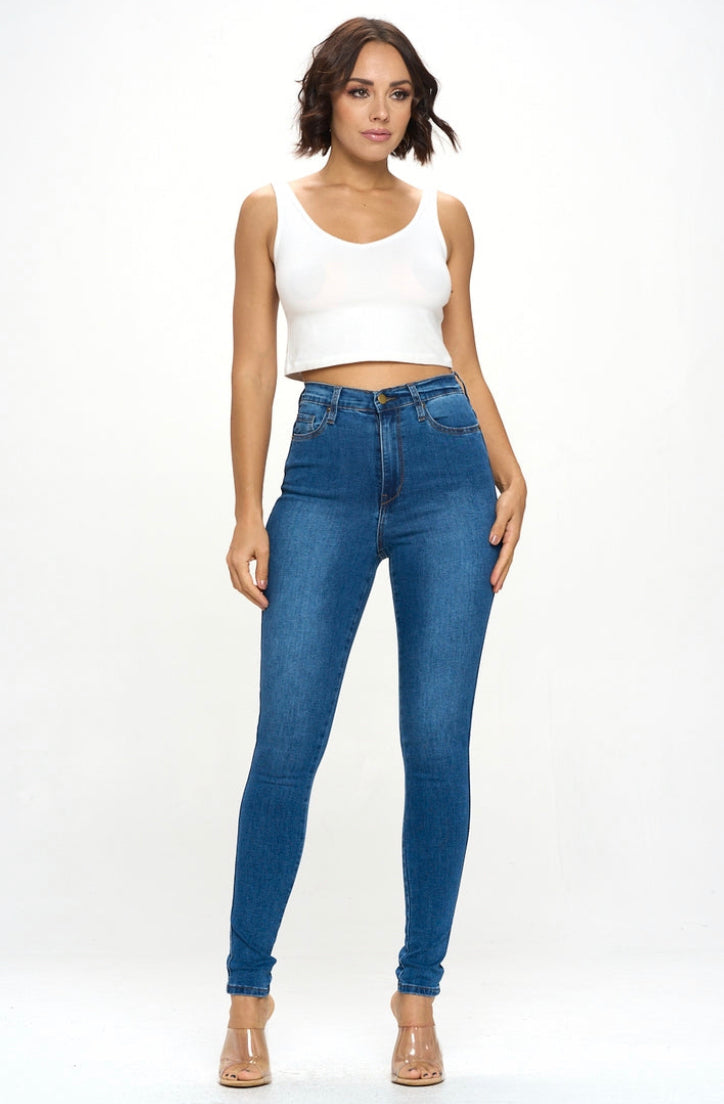 High Waist Extreme Stretch Skinny Jean, Medium Blue