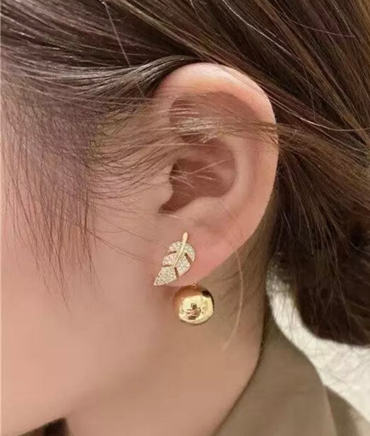 Gold Ball and Leaf Multi-Style Earrings
