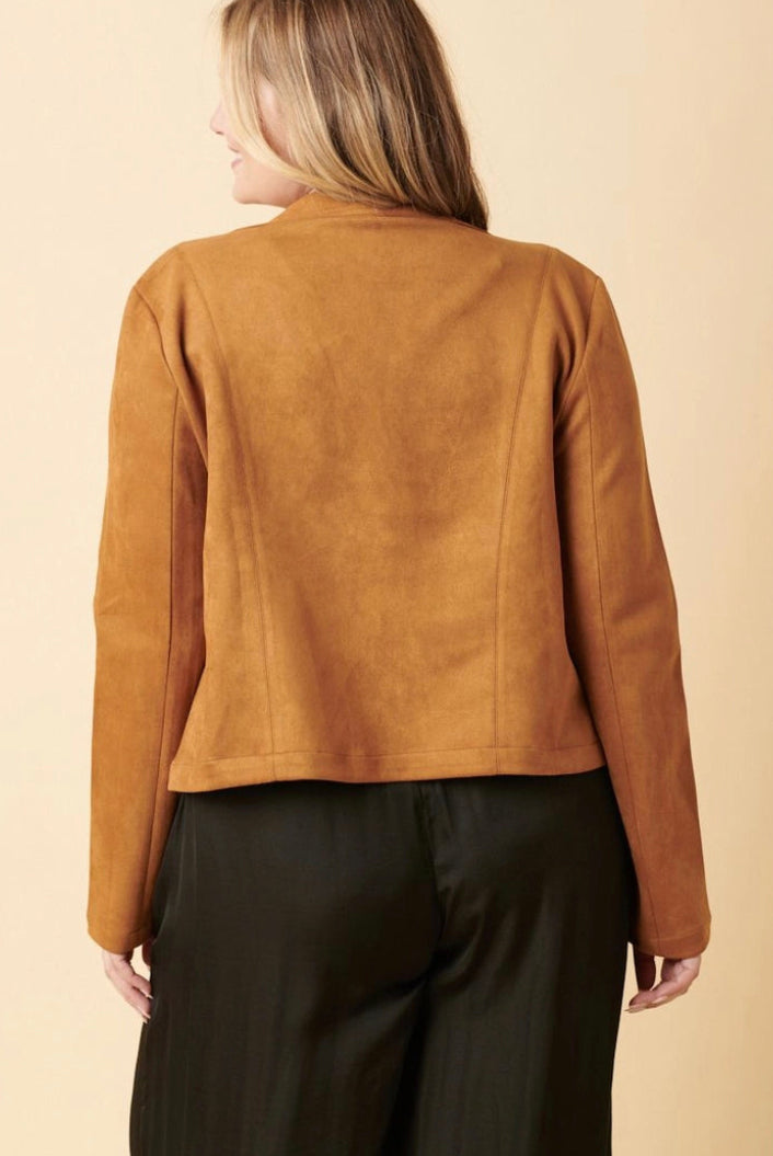 Stretchy Suede Jacket - Camel