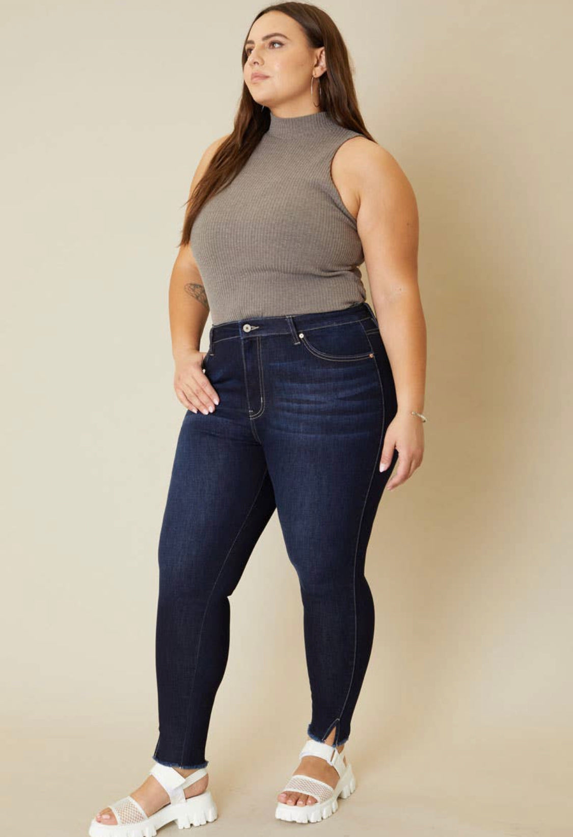 High Rise Skinny Ankle Length Jeans - Dark Wash, Plus size