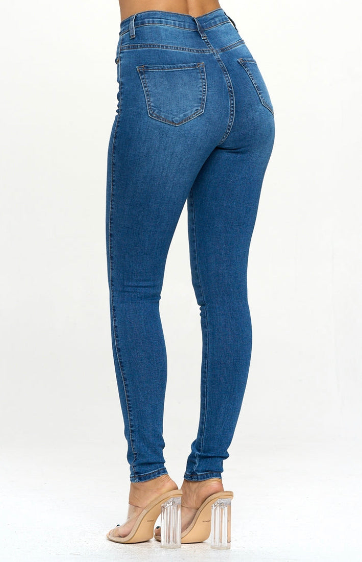 High Waist Extreme Stretch Skinny Jean, Medium Blue
