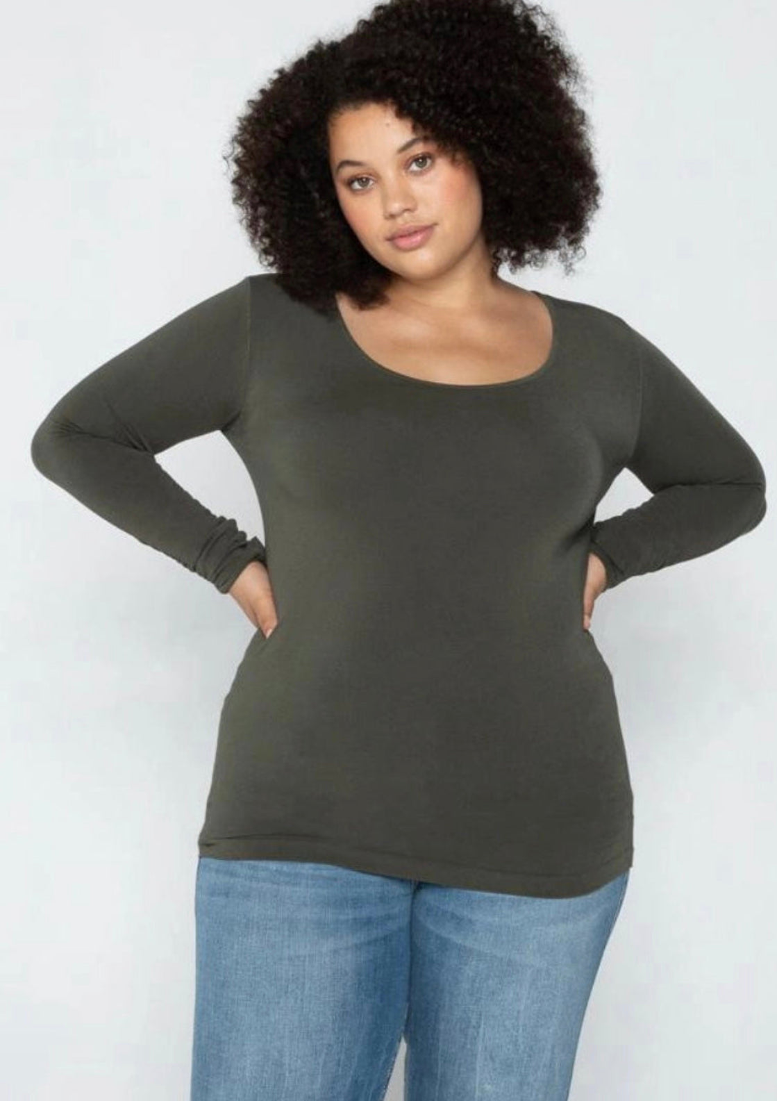 Bamboo Long Sleeve Scoop Neck Top, Plus