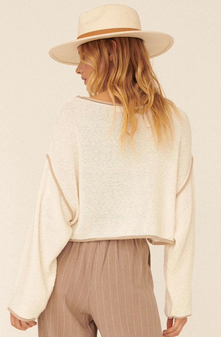 Loose Knit Boat Neck Crop Sweater