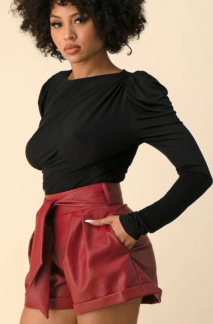 Deep Red Faux Leather Shorts