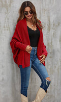 Chunky Pleat Oversized Cardigan In Dark Red